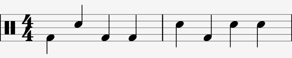 Drum notation for 2 bar phrase