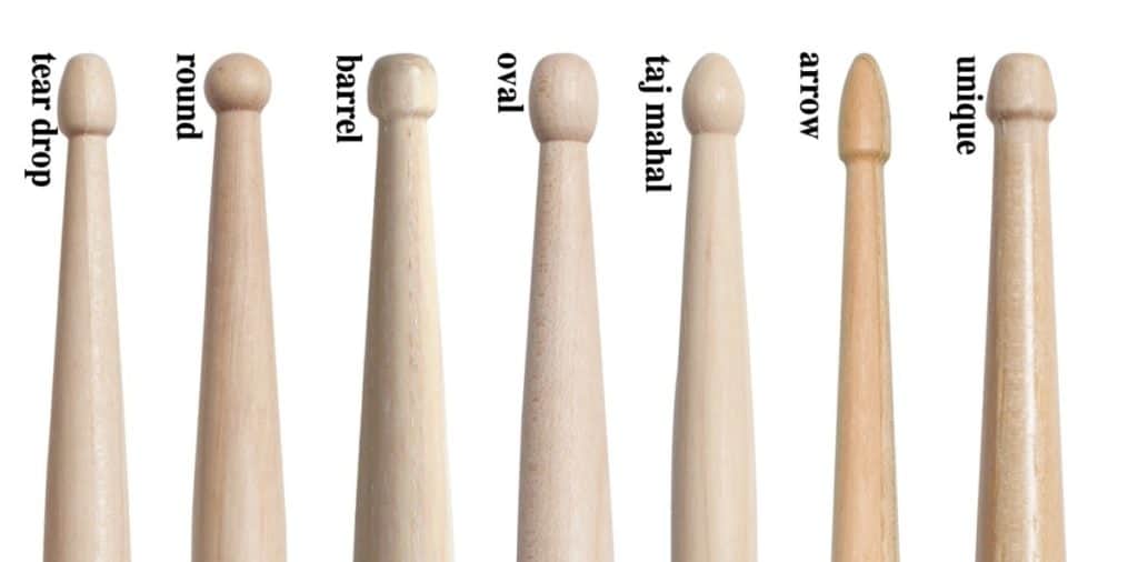 Different tip types - drumstick sizes